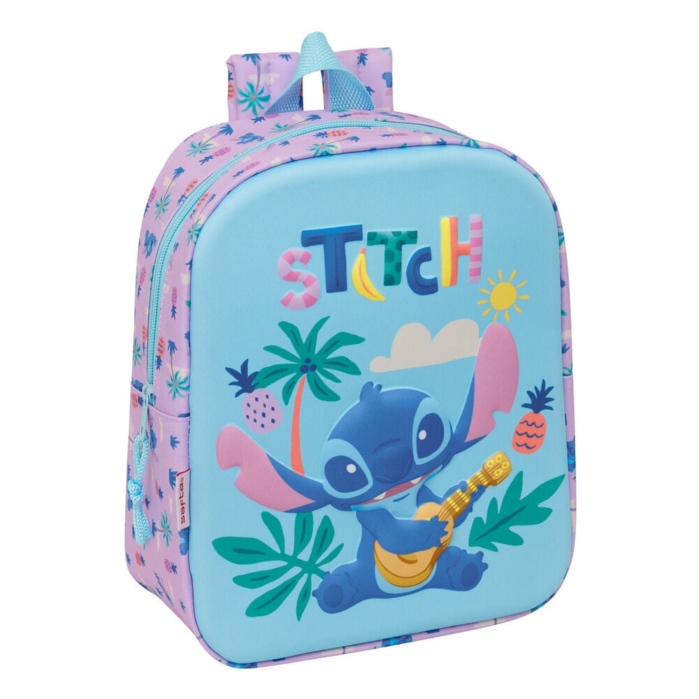 Mochila 3D de Stitch Disney azul y lila con diseño tropical