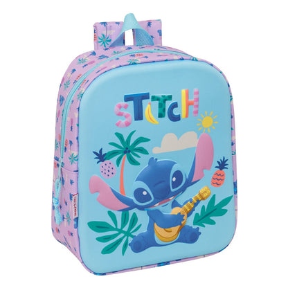 Mochila 3D de Stitch Disney azul y lila con diseño tropical