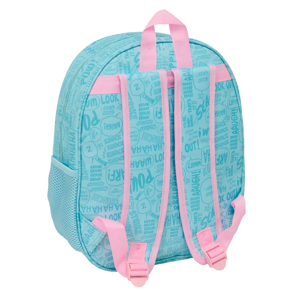 Mochila 3D azul turquesa de Snoopy con hombreras rosas - 2
