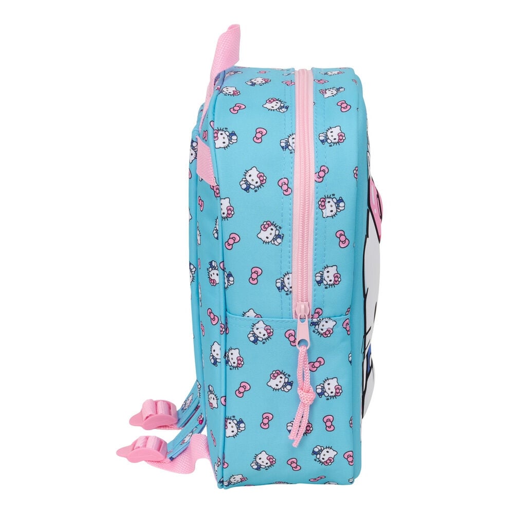 Mochila 3D azul turquesa de Hello Kitty con detalles rosas - 3