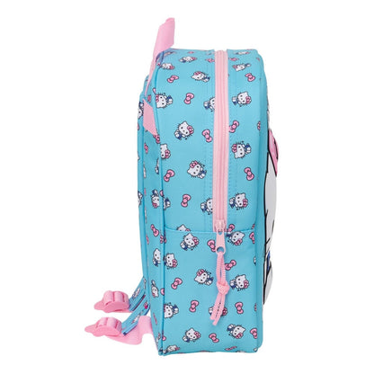 Mochila 3D azul turquesa de Hello Kitty con detalles rosas - 3