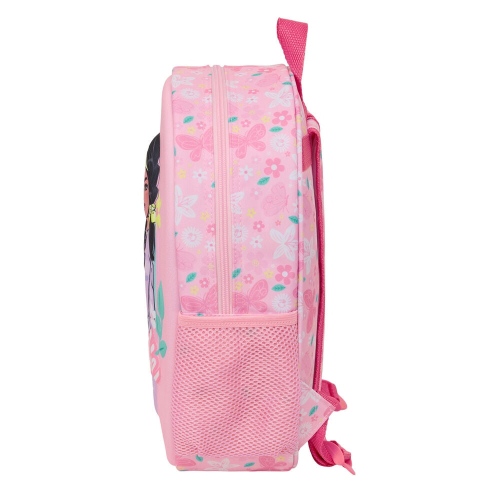 Mochila 3D Barbie rosa con estampado floral y bolsillo lateral - 3