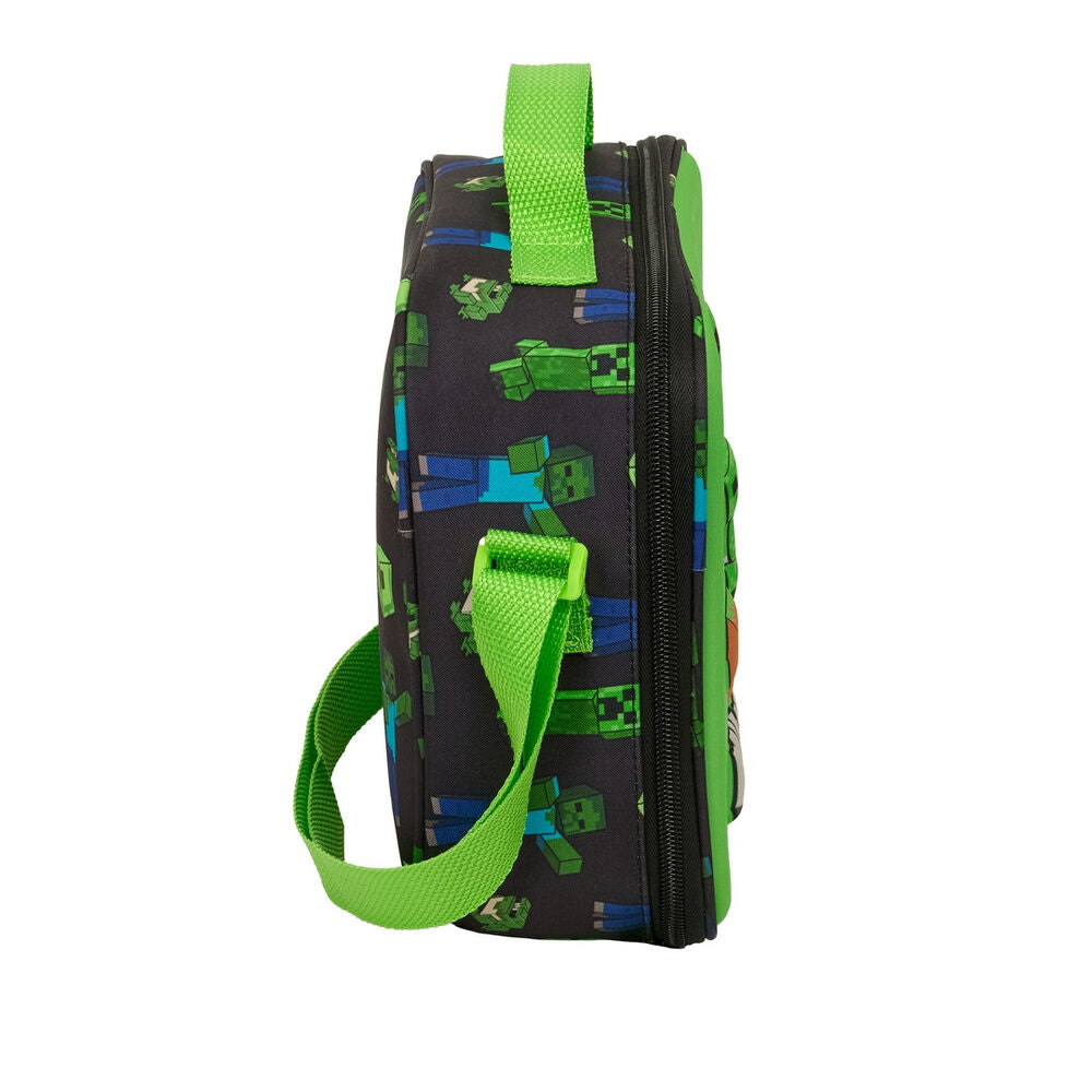 Bolsa portameriendas térmica 3D de Minecraft verde con Creepers - 3
