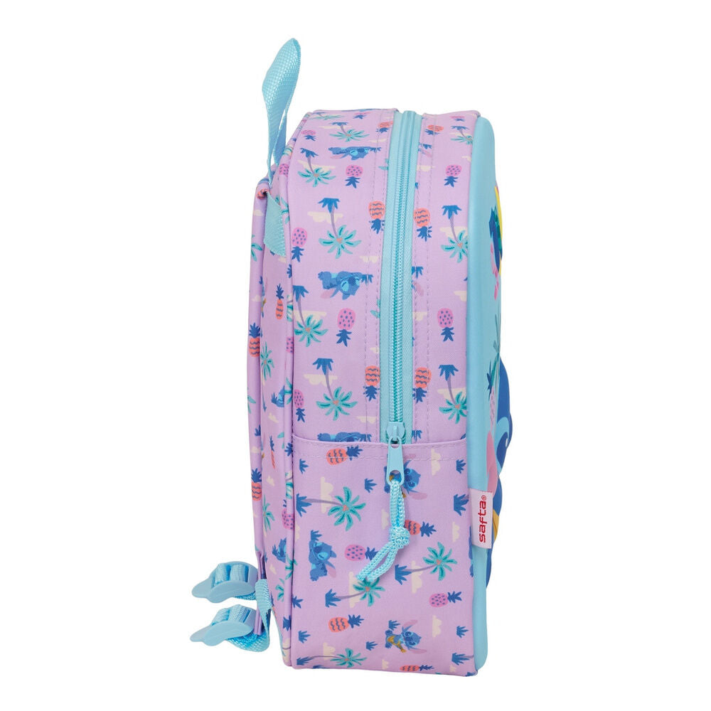 Mochila 3D de Stitch Disney azul y lila con diseño tropical - 3