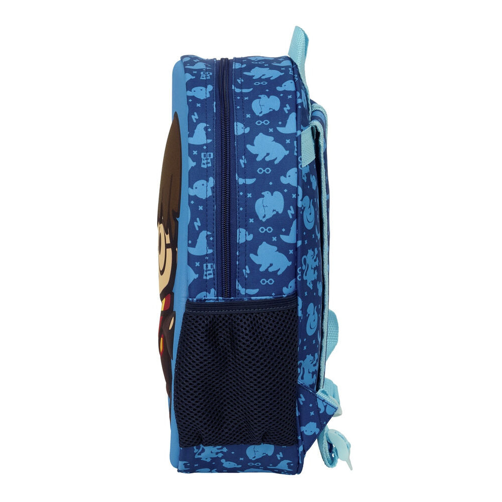 Mochila 3D azul de Harry Potter con diseño frontal de personaje - 3