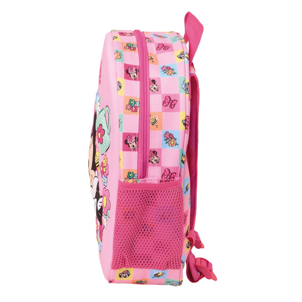Mochila rosa 3D de Minnie Disney con flores y bolsillo lateral - 3