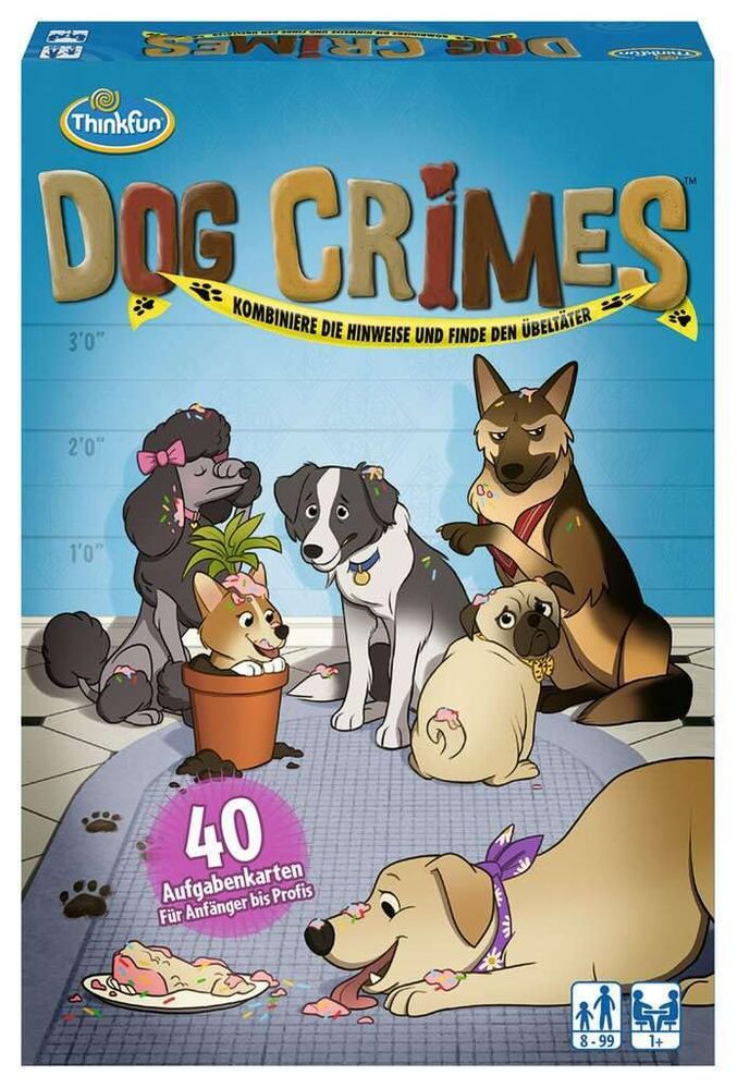 Caja del juego de mesa Dog Crimes de ThinkFun con perros y retos de lógica