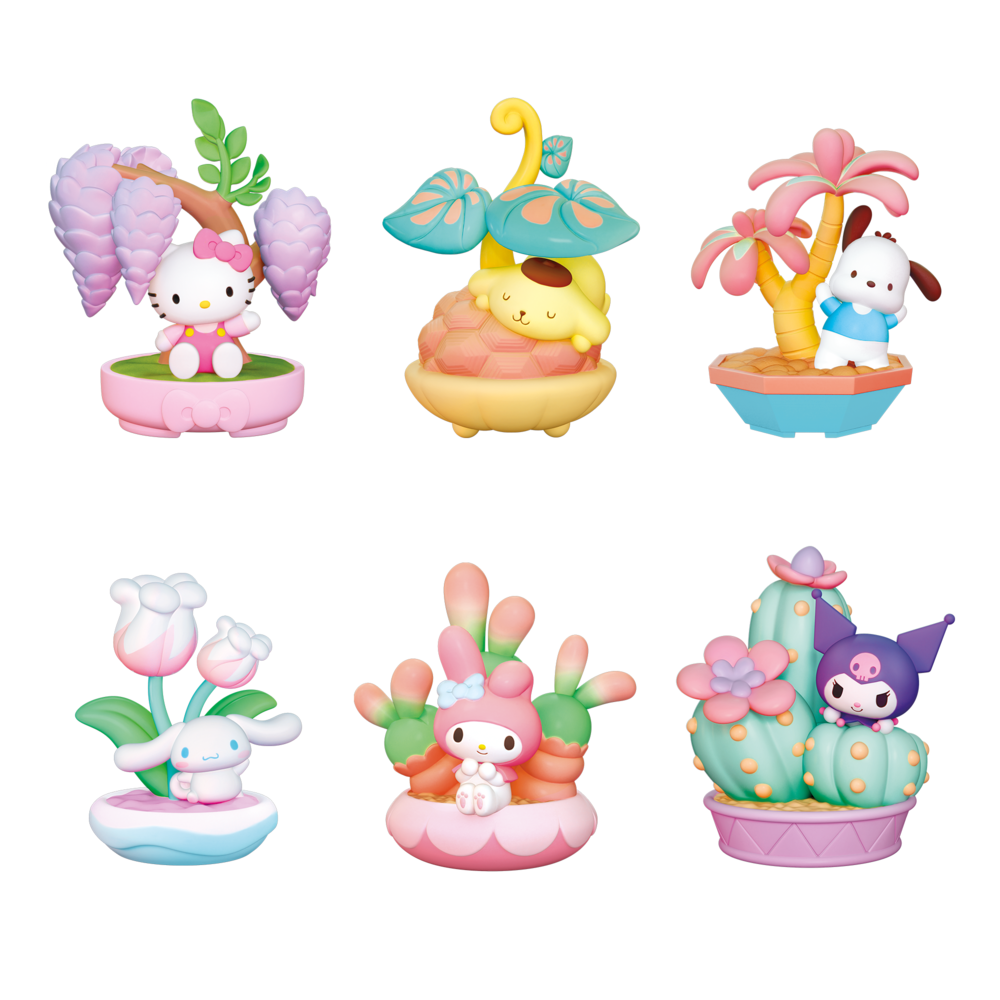 Figuras Memo Stand Potted Delight de Hello Kitty and Friends con escenas de plantas