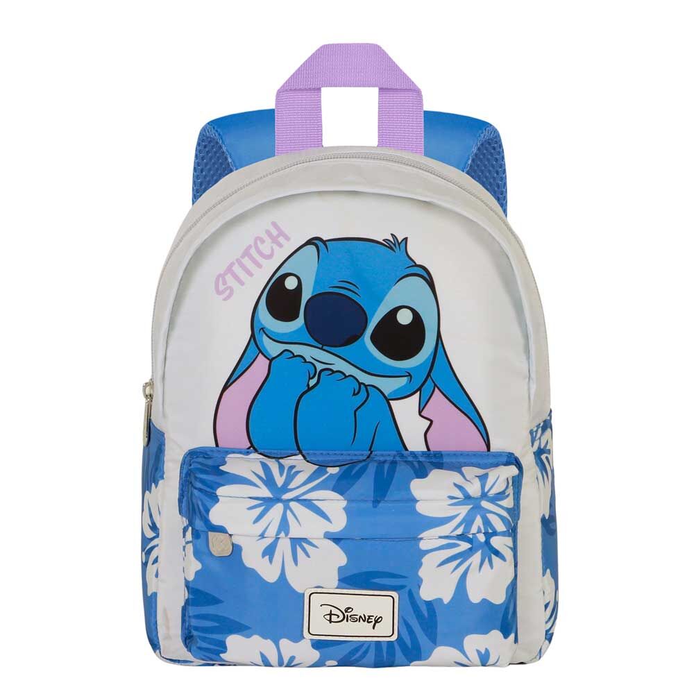 Mochila Stitch Disney azul con estampado floral y bolsillo frontal - 3