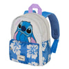 Mochila Stitch Disney azul con estampado floral y bolsillo frontal