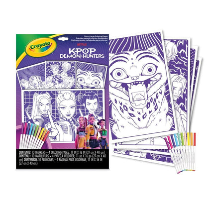 Set Crayola KPop Demon Hunters con cuatro páginas maxi velvet y diez rotuladores