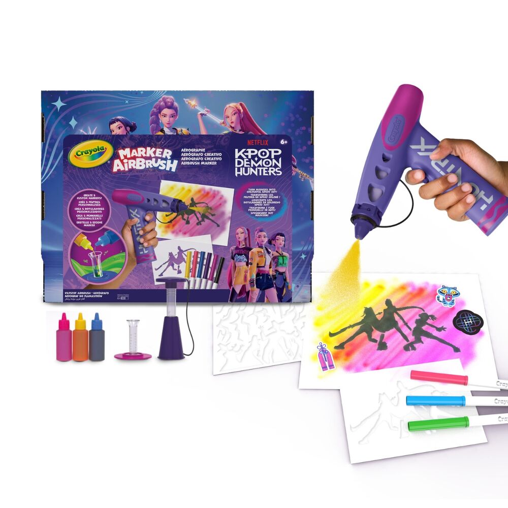 Set CRAYOLA KPop Demon Hunters con aerógrafo, plantillas y rotuladores