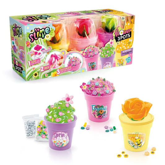 Set CANAL TOYS Slime Flower con tres macetas decoradas