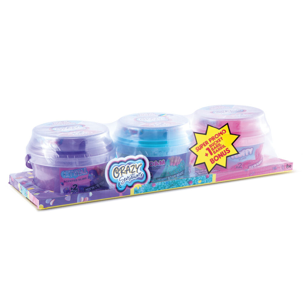Set CANAL TOYS Slime Sensations con tres cubos de slime morado, azul y rosa