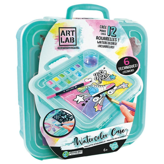 Maletín turquesa Art Lab de acuarelas con pinturas, pincel, esponja, papel y plantillas - 2