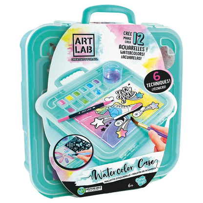 Maletín turquesa Art Lab de acuarelas con pinturas, pincel, esponja, papel y plantillas - 2