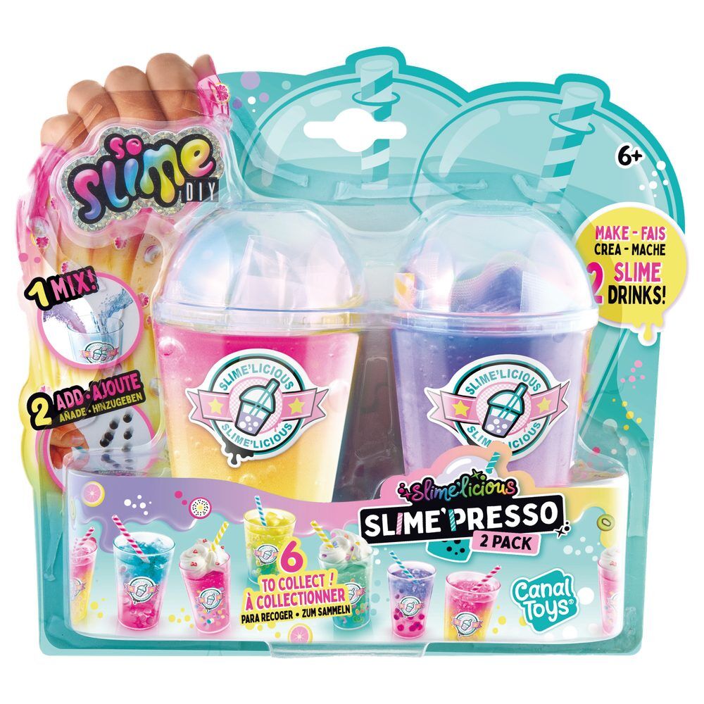 Set CANAL TOYS de dos vasos transparentes con bebidas de slime rosa y morada - 2