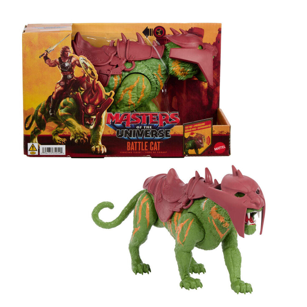 Figura Battle Cat de Masters of the Universe con armadura granate