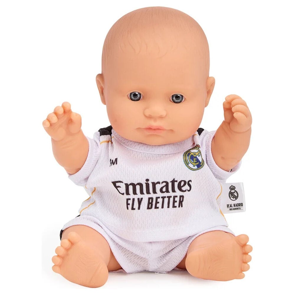 Muñeco caucásico MINILAND de 21 cm con uniforme blanco del Real Madrid