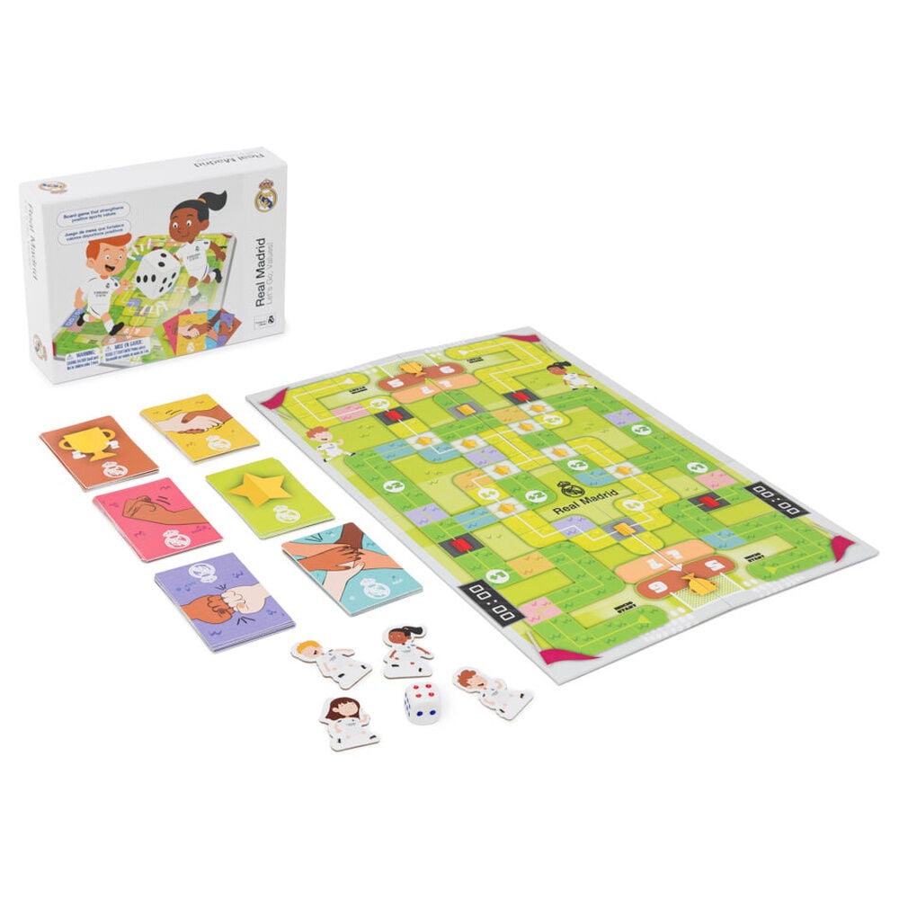 Juego de mesa Hala Valores Real Madrid con tablero, cartas, dado y peones