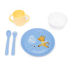 Set de vajilla infantil Real Madrid con plato azul, bol, vaso con asas y cubiertos