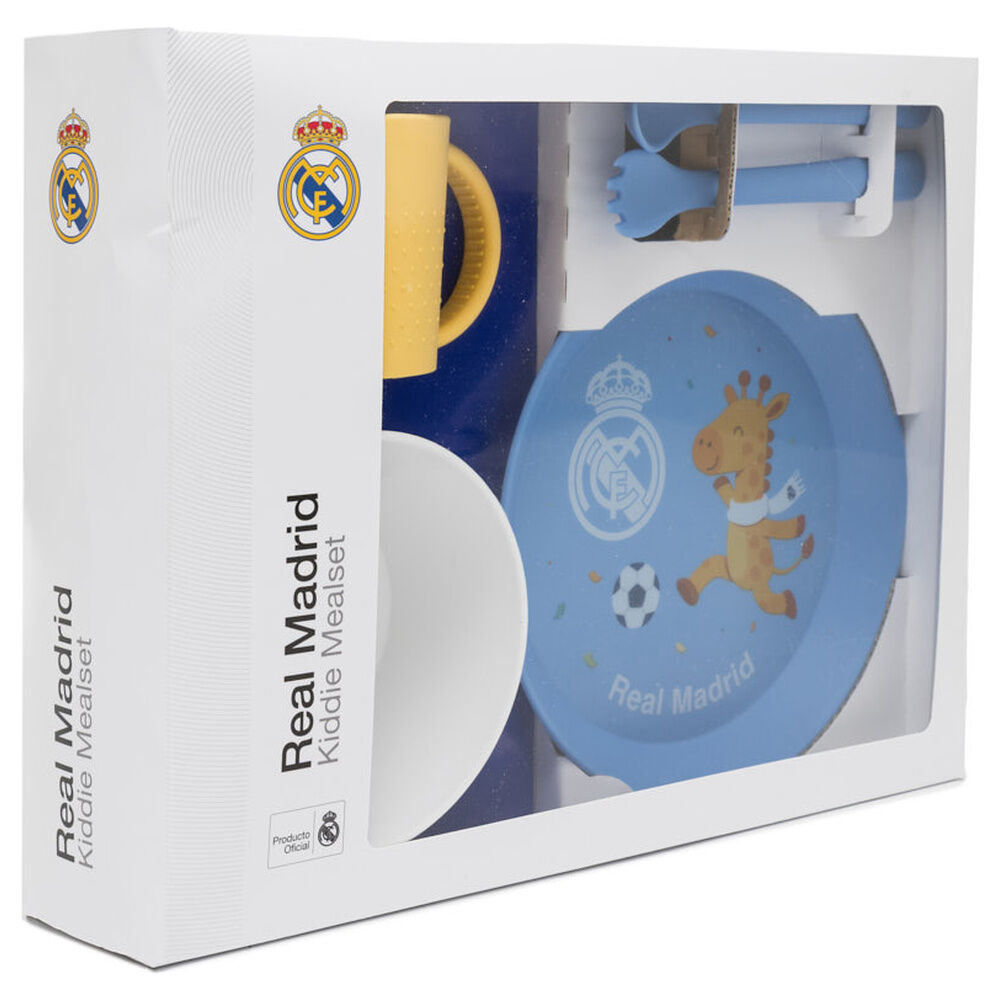 Set de vajilla infantil Real Madrid con plato azul, bol, vaso con asas y cubiertos - 2