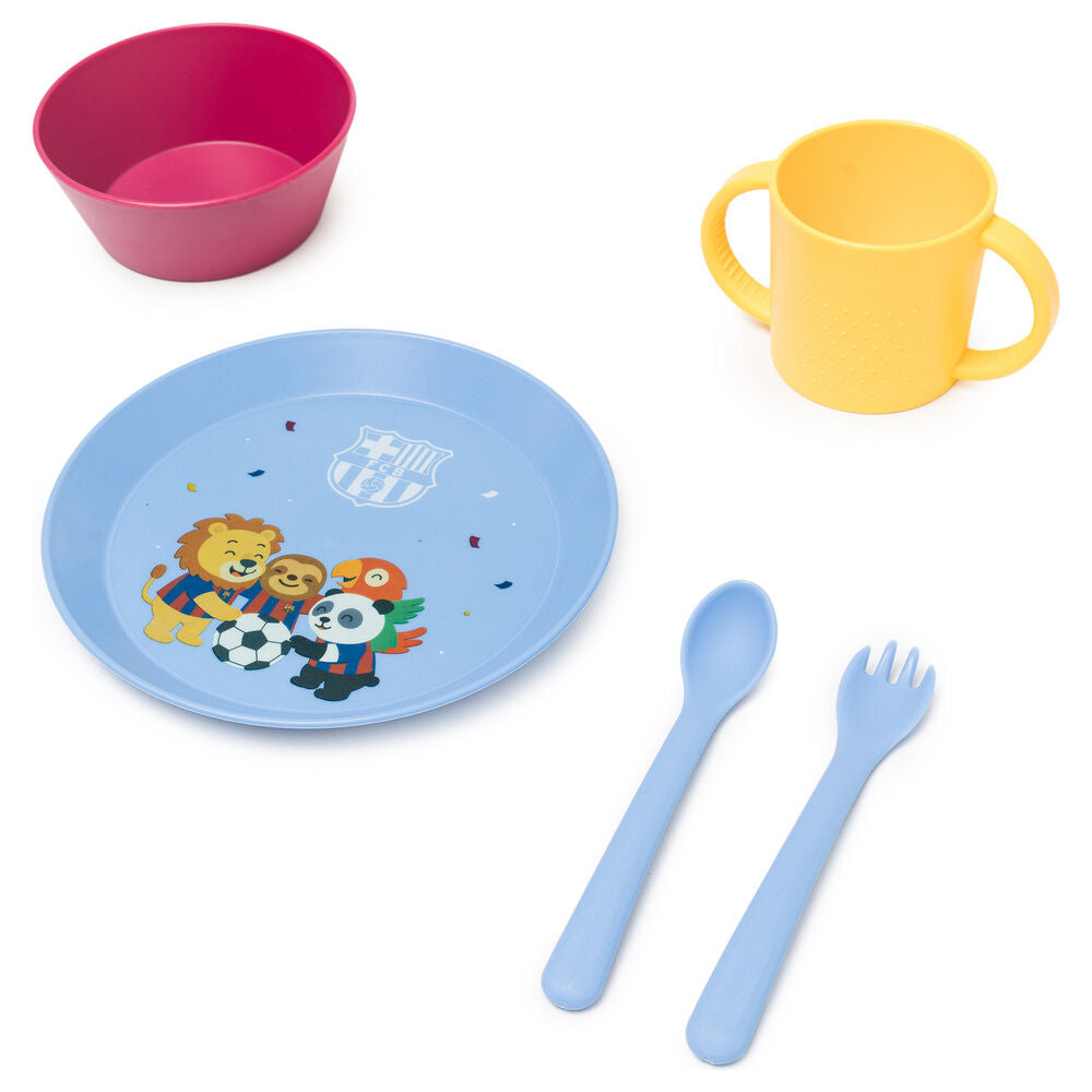 Set de vajilla infantil F.C. Barcelona con plato, bol, vaso y cubiertos - 2