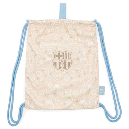 Saco infantil F.C. Barcelona beige con cordones azules y bolsillo frontal - 2