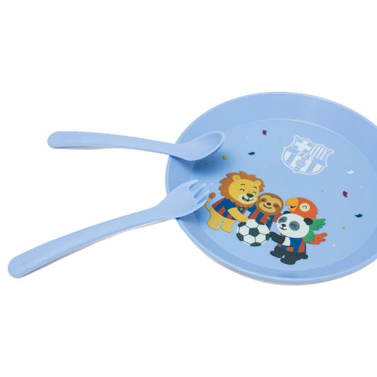 Set de vajilla infantil F.C. Barcelona con plato, bol, vaso y cubiertos - 3