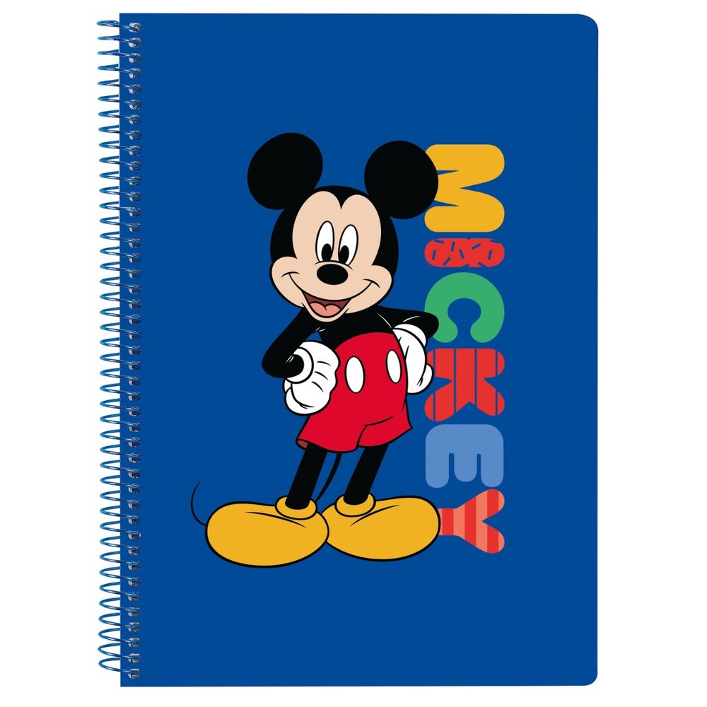 Cuaderno azul con espiral metálico y diseño de Mickey Disney
