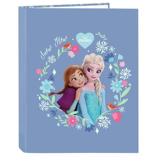 Carpeta A4 Frozen Disney azul con Anna y Elsa y 4 anillas