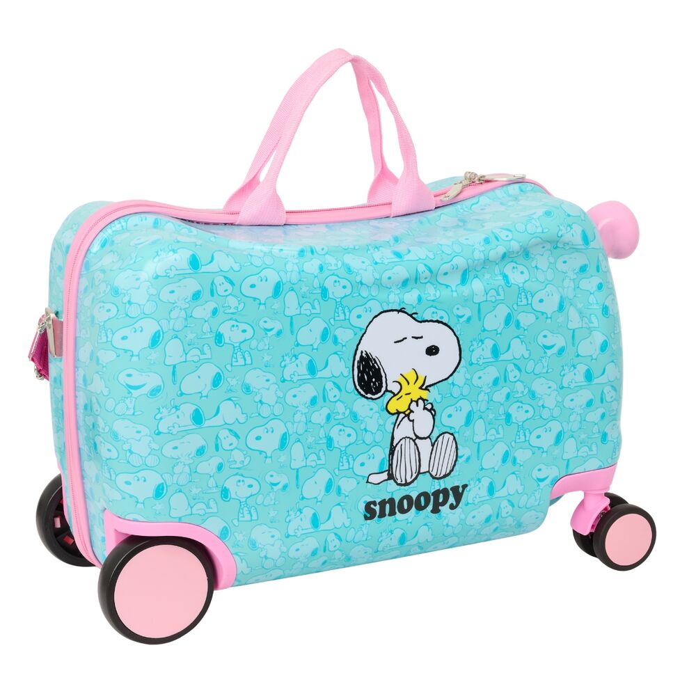 Maleta trolley Snoopy turquesa y rosa de 44 cm