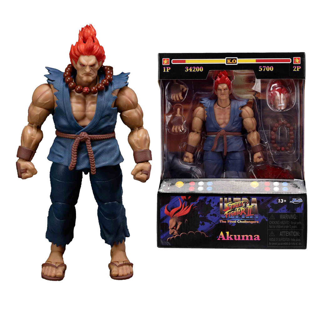 Figura articulada de Akuma de Street Fighter II con uniforme azul