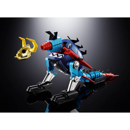 Figura Daikumaryu Gaiking Dino Mech azul y roja con cuernos y orugas - 3