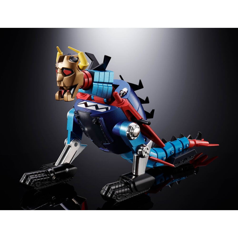 Figura Daikumaryu Gaiking Dino Mech azul y roja con cuernos y orugas - 5