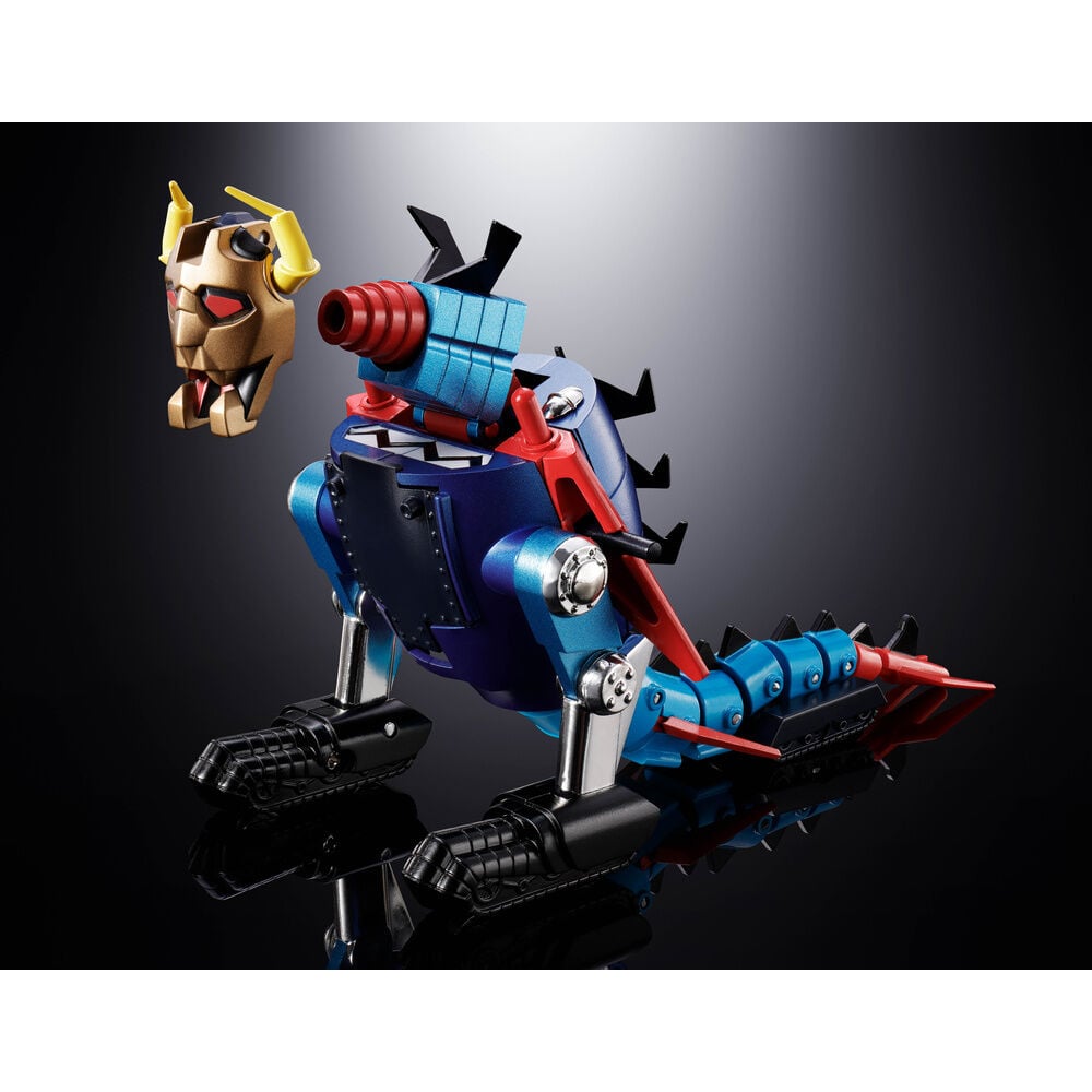 Figura Daikumaryu Gaiking Dino Mech azul y roja con cuernos y orugas - 8