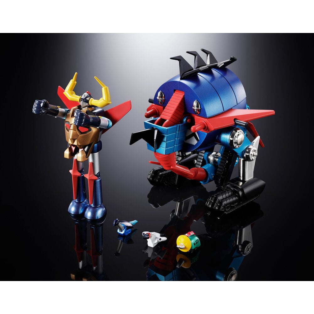 Figura Daikumaryu Gaiking Dino Mech azul y roja con cuernos y orugas - 10