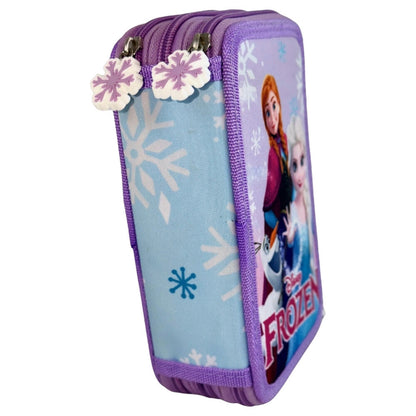 Plumier triple morado de Frozen Disney con Anna, Elsa y Olaf - 2