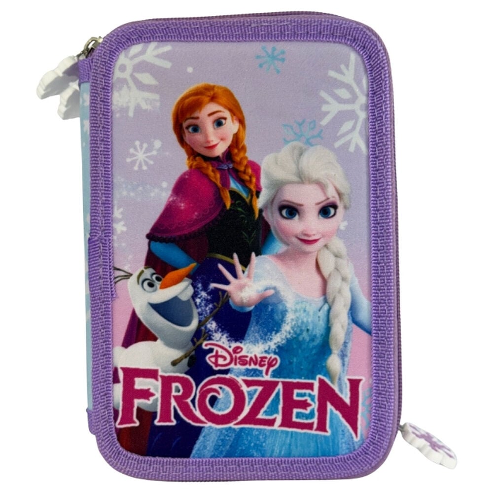Plumier triple morado de Frozen Disney con Anna, Elsa y Olaf
