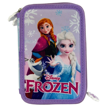 Plumier triple morado de Frozen Disney con Anna, Elsa y Olaf