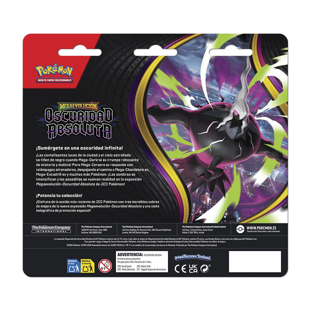 Blíster Pokémon TCG Megaevolución: Oscuridad Absoluta con tres sobres y carta promocional de Binacle - 2