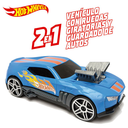 Portacoches 2 en 1 Hot Wheels azul para guardar coches miniatura