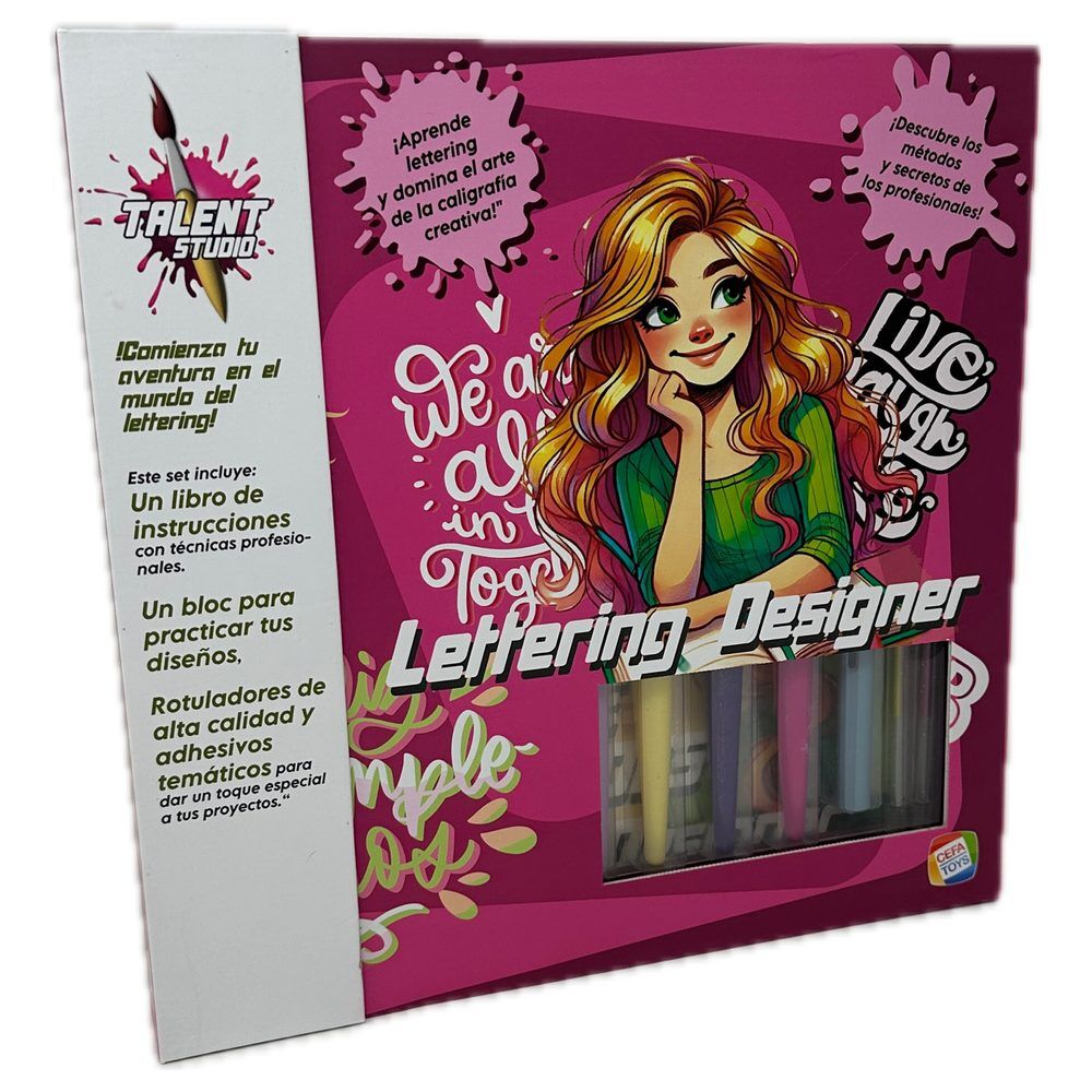 Set CEFA TOYS Talent Studio Diseñador de Letras con rotuladores y bloc de lettering