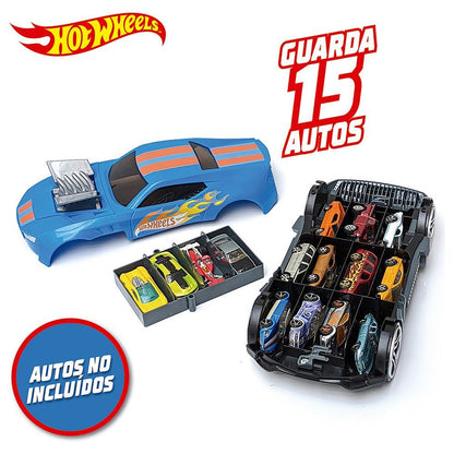 Portacoches 2 en 1 Hot Wheels azul para guardar coches miniatura - 2