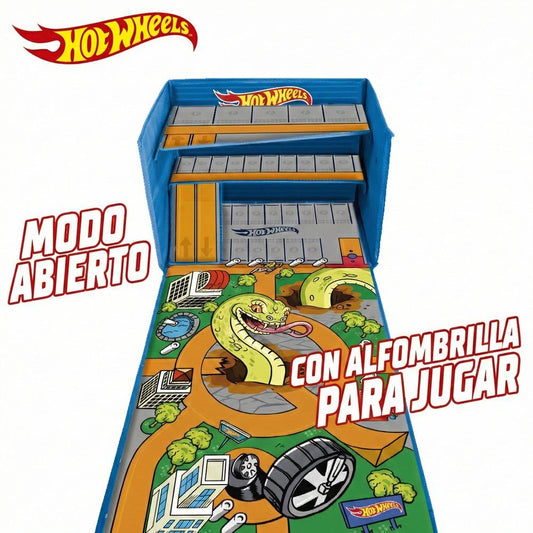Caja organizadora Hot Wheels abierta con pista y zona de juego - 3