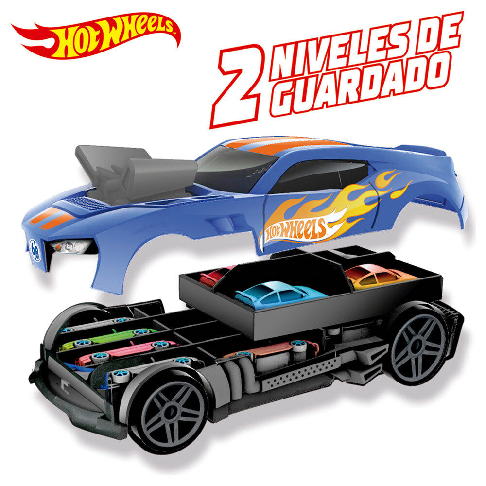 Portacoches 2 en 1 Hot Wheels azul para guardar coches miniatura - 3