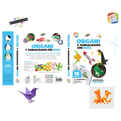 Set de origami Petit Picasso con papeles decorados, instrucciones y tijeras - 3