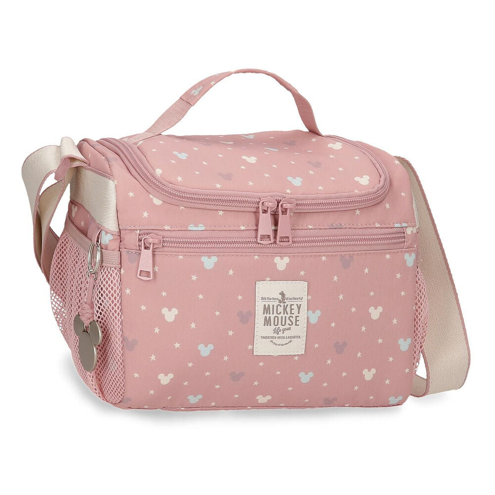 Bolsa portameriendas rosa de Mickey Disney con asa y bolsillos