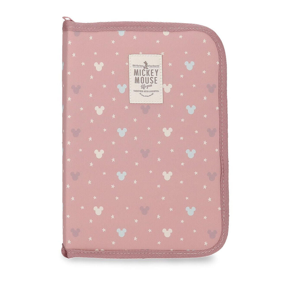 Portadocumentos rosa Luma con estampado de Mickey Mouse y estrellas