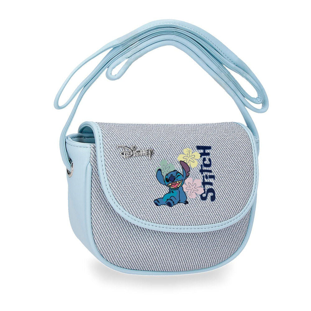 Bandolera azul claro de Stitch Disney con solapa y flores